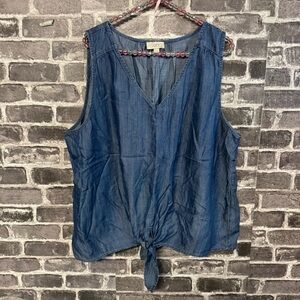 Loft chambray tank top shirt blue tie front